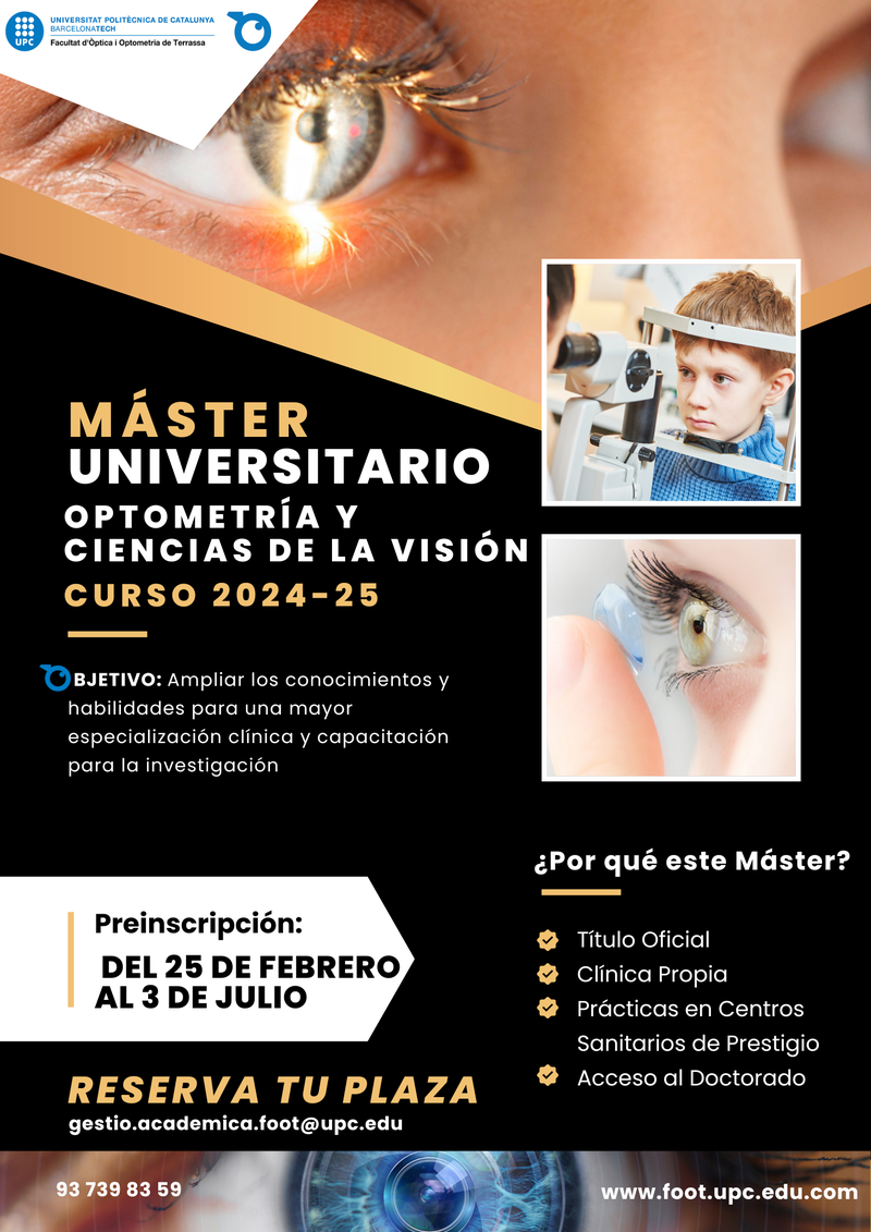 Jornada de Portes Obertes del Màster Universitari en Optometria i Ciències de la Visió (MUOCV): 6 de maig a les 21:00h