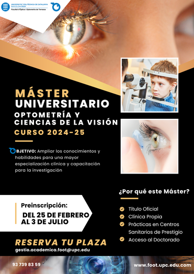 Jornada de Portes Obertes del Màster Universitari en Optometria i Ciències de la Visió (MUOCV): 3 de juny a les 21:00h